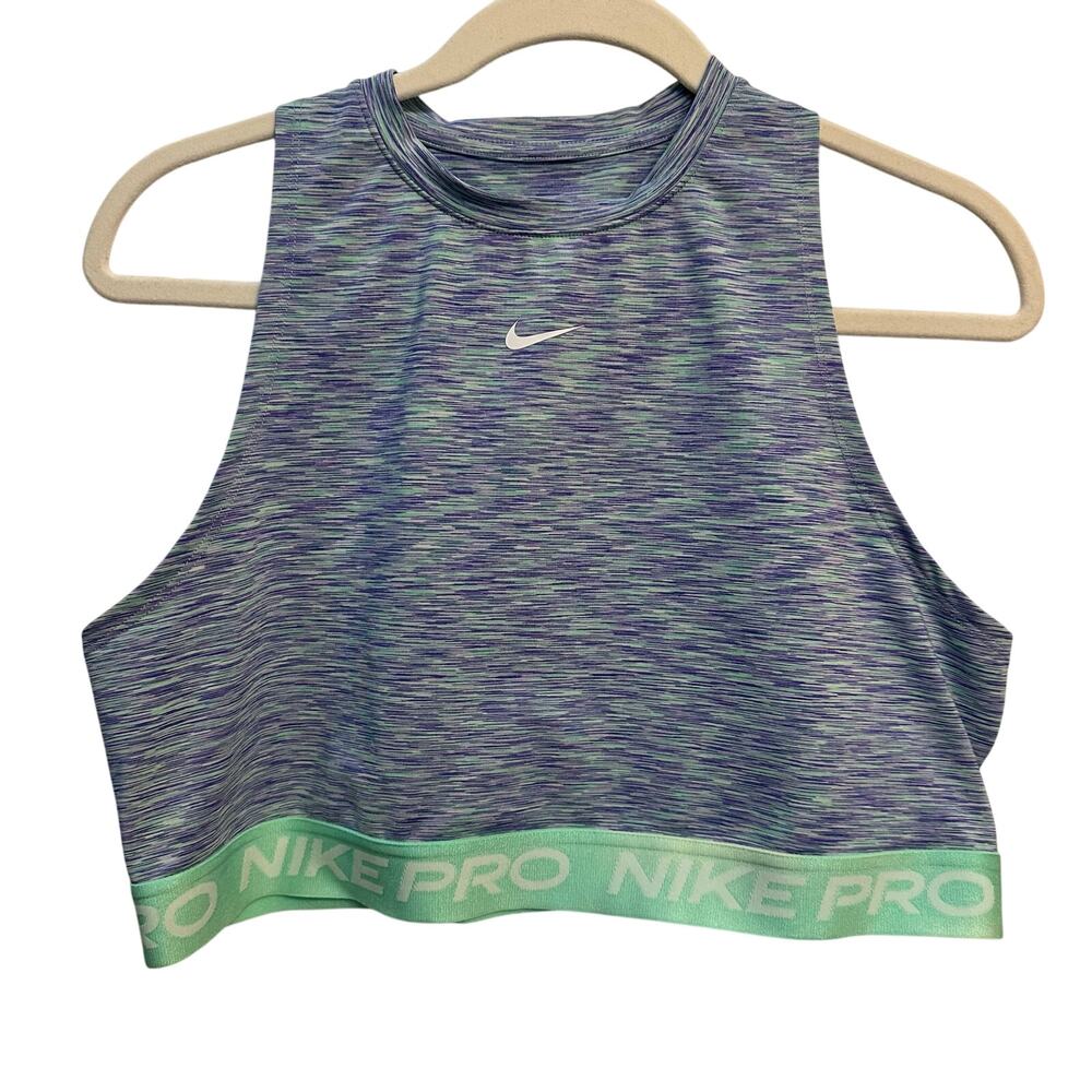 Nike Pro Tank Top Womens XL Purple and Mint Stretch Cropped Yoga Activewear Vest